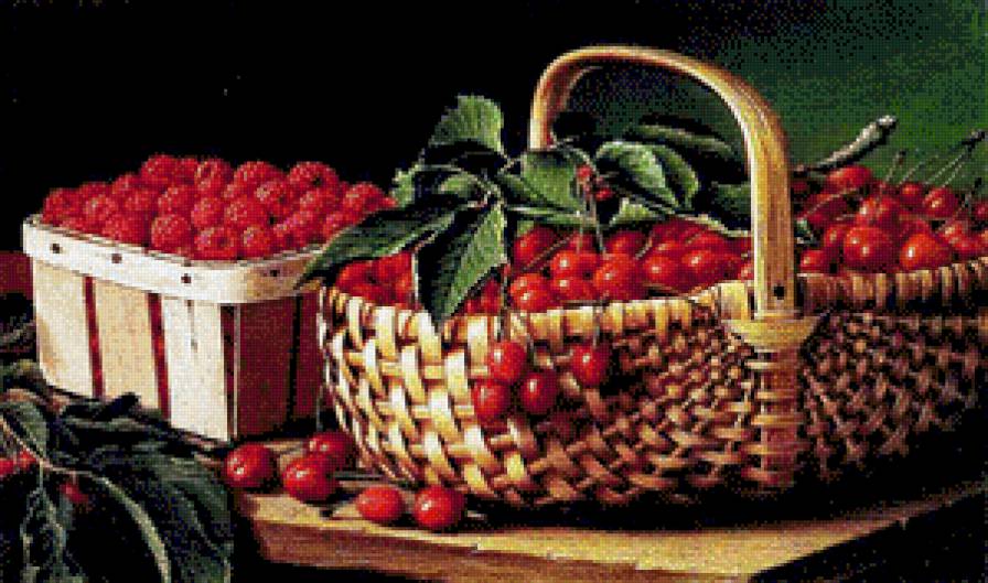 Дары лета - ягоды, вишни, кошелка, на кухню, малина, натюрморт - предпросмотр