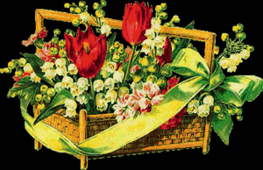 букет в корзинке - картина, букеты, цветы - предпросмотр