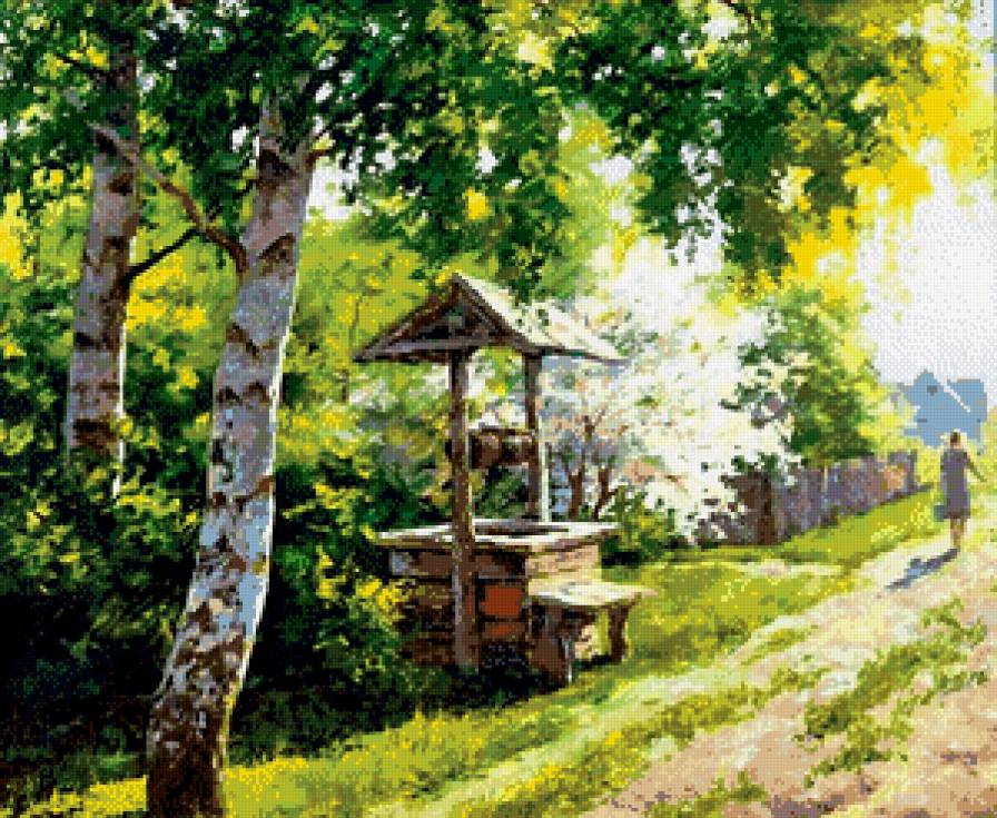 деревенская улица - дом, березы, пейзаж - предпросмотр