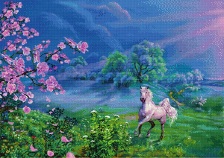лошадь в саду - весна, сад, лошадь, цветы - предпросмотр