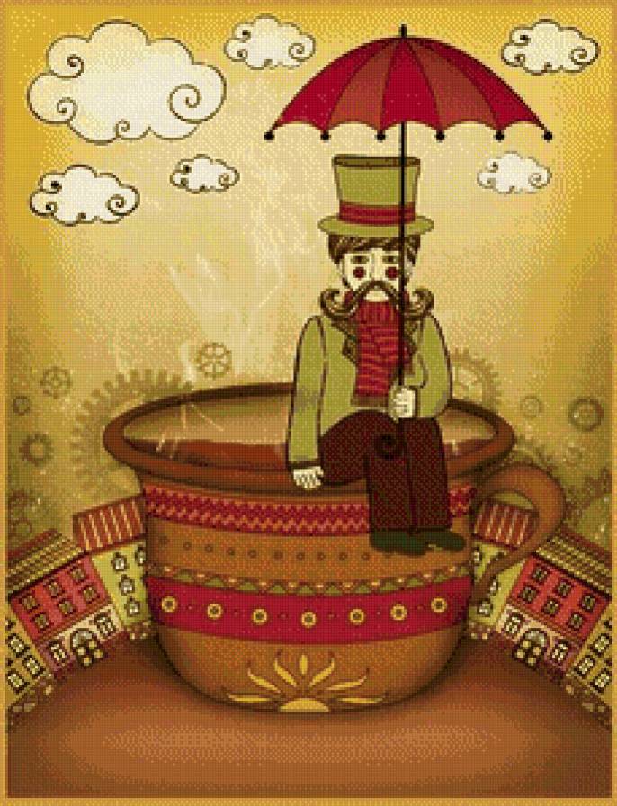 Чашка кофе - город, кофе, зонтик, чашка - предпросмотр