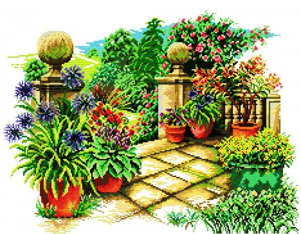 цветочная терраса - цветы, пано, пейзаж - оригинал