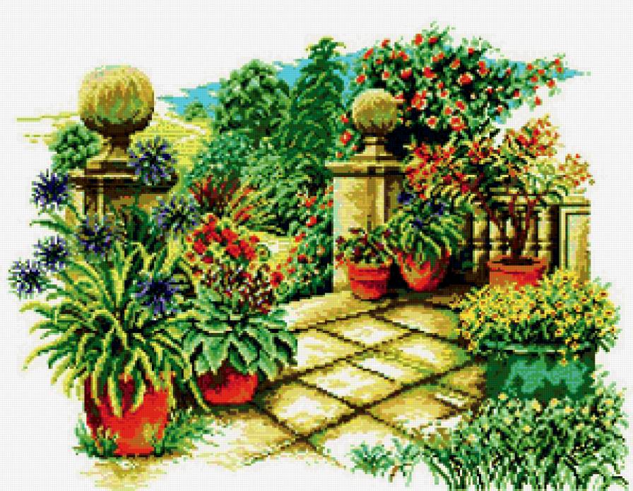 цветочная терраса - пано, пейзаж, цветы - предпросмотр