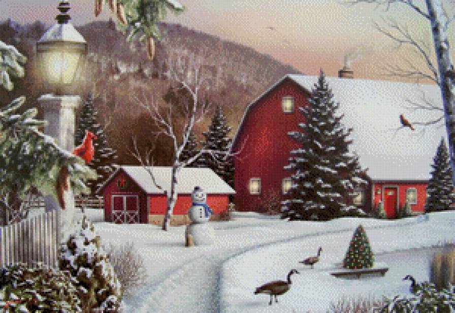 Зимний пейзаж - дом, зима, пейзаж, рождество - предпросмотр