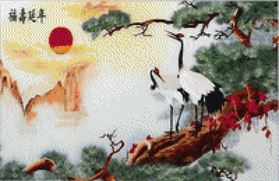 журавли на сосне - журавль, природа, сосна - предпросмотр