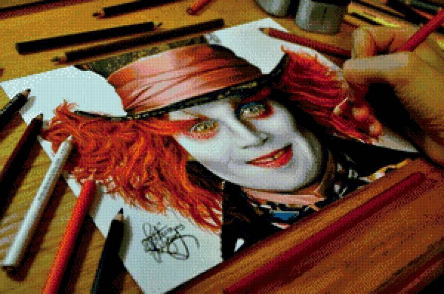 Безумный Шляпник (Джонни Депп) - серия рисунки, парень, актер, фильм - предпросмотр