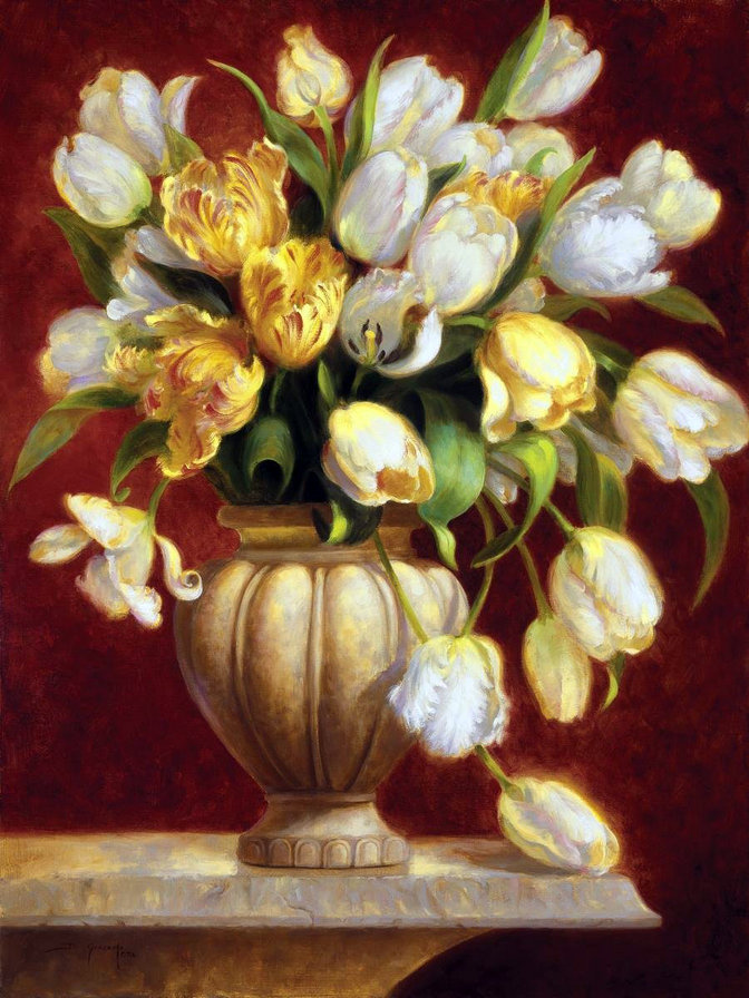картина - ваза, тюльпаны, цветы.букет - оригинал