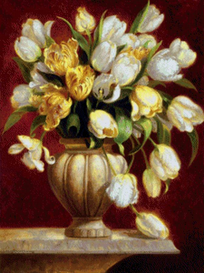 картина - цветы.букет, ваза, тюльпаны - предпросмотр