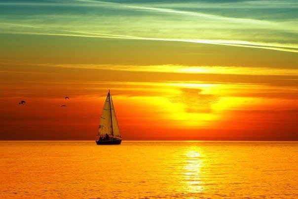 На закат - яхта, море, закат - оригинал