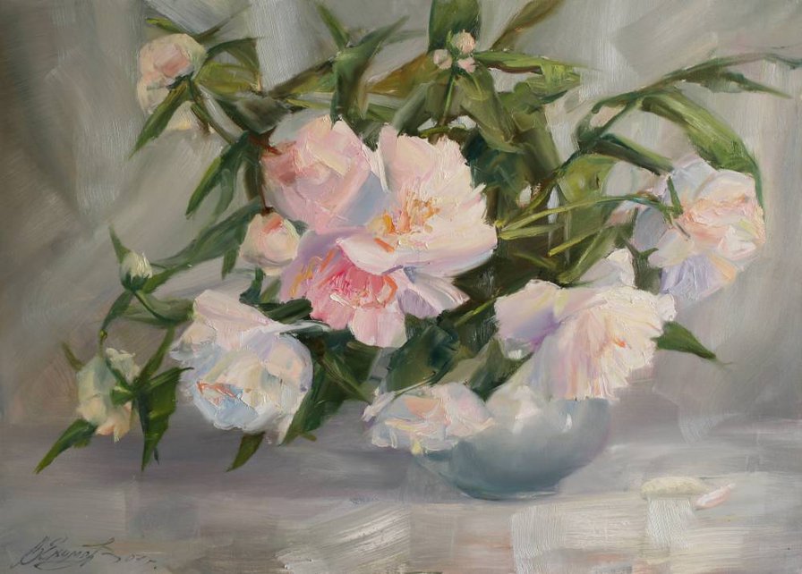 нежные пионы - натюрморт, живопись, нежность, букет, цветы, пионы, ваза - оригинал
