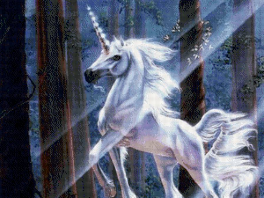 единорог - снег, живопись, лед, закат, фэнтези, единорог, арт - предпросмотр