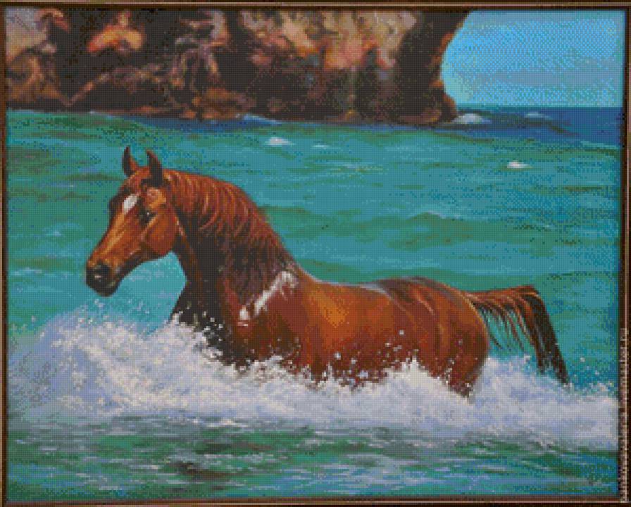 купание лошади - купание, лошадь, лошади, море, вода - предпросмотр