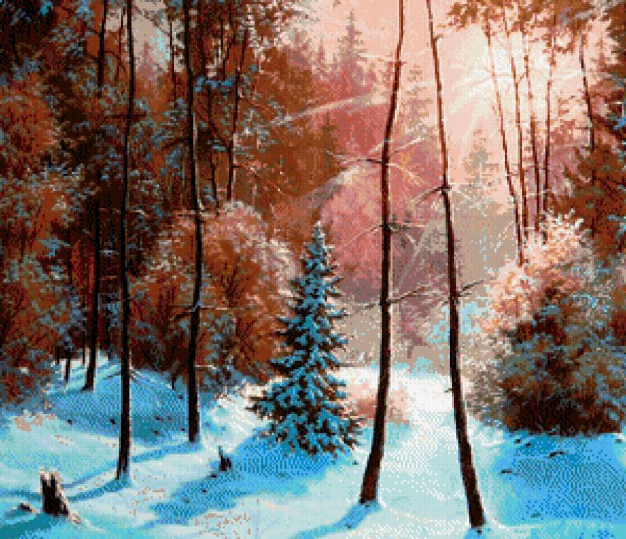 закат в зимнем лесу - зима, лес, снег, пейзаж - предпросмотр