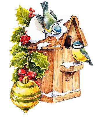 синички - скворечник, зима, птицы, птички, новый год - оригинал