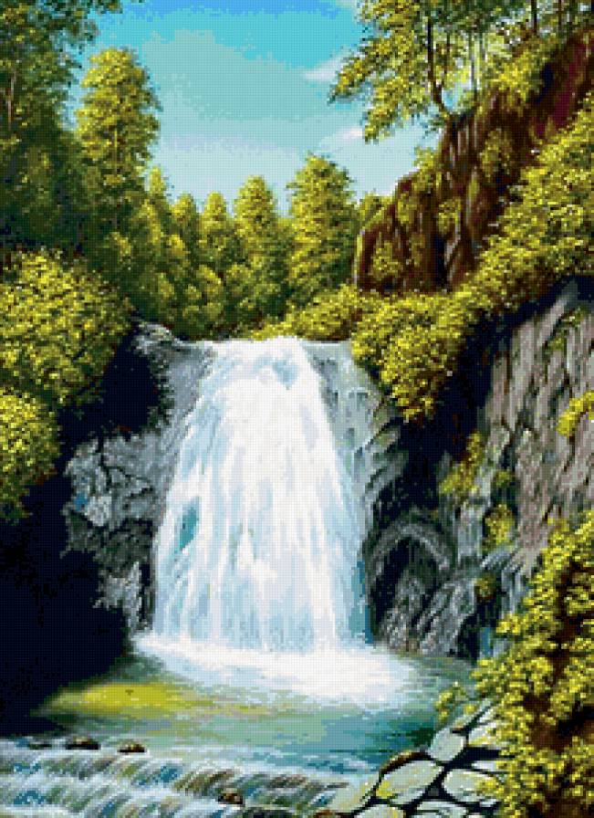 лесной водопад - река, природа, пейзаж, лес - предпросмотр