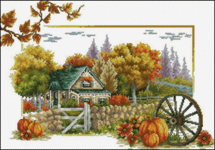 Осенний пейзаж - тыква, осень, дом - предпросмотр