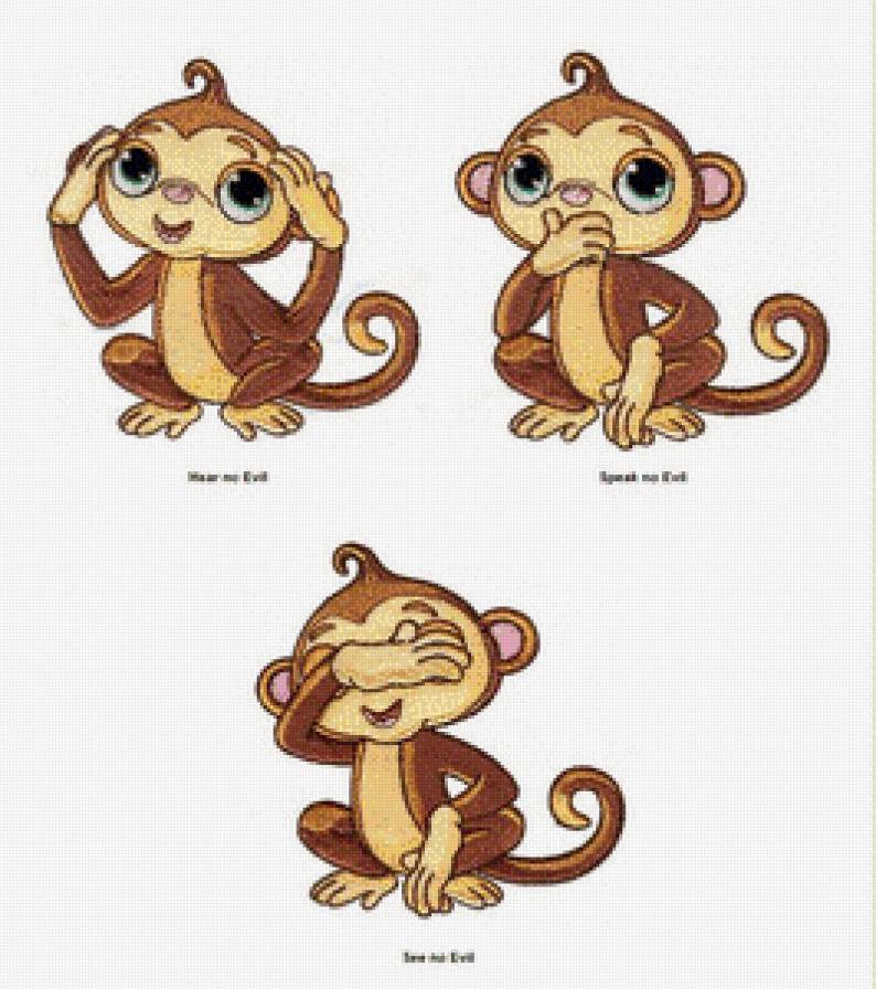 Три премудрости - обезьянки, ничего никому не ска, ничего не вижу, ничего не слышу - предпросмотр