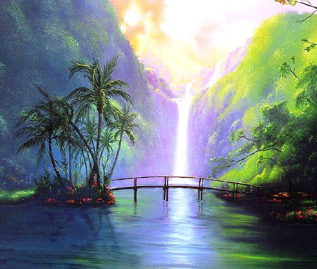 водопад - горы, пейзаж, река - оригинал