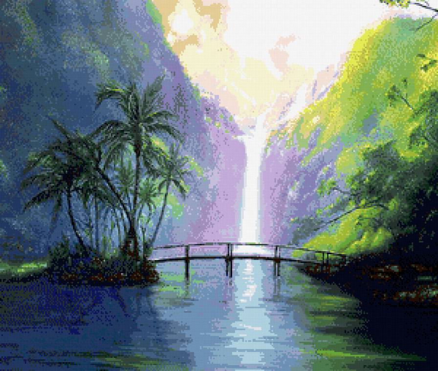 водопад - пейзаж, река, горы - предпросмотр