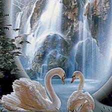Схема вышивки «лебеди у водопада»