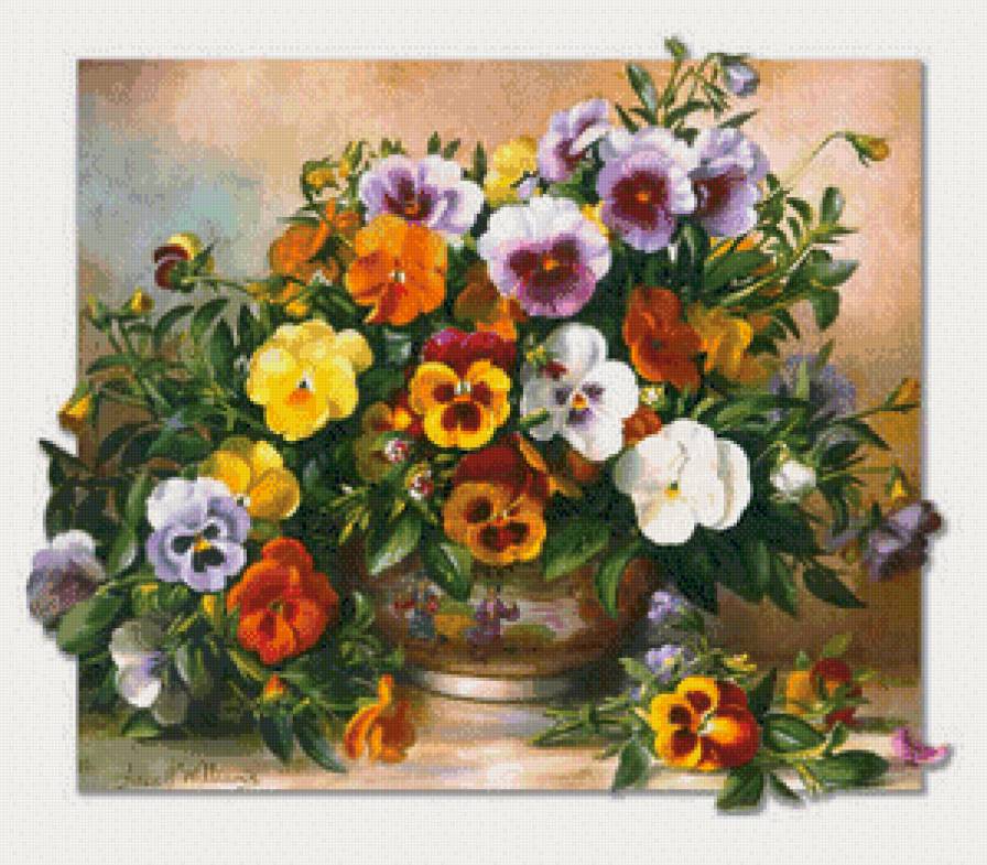 анютины глазки - цветы, букет, анютины глазки, ваза - предпросмотр