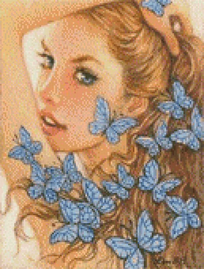 девушка и бабочки - предпросмотр