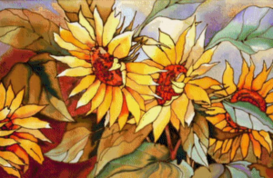 Панно "Подсолнухи" - цветы, подсолнухи, панно - предпросмотр