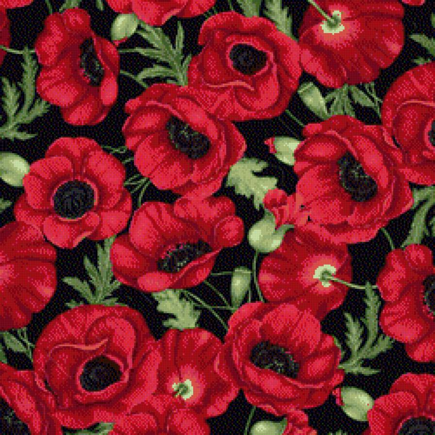 Подушка красные маки 2 - подушка, маки, нитки анкор - предпросмотр