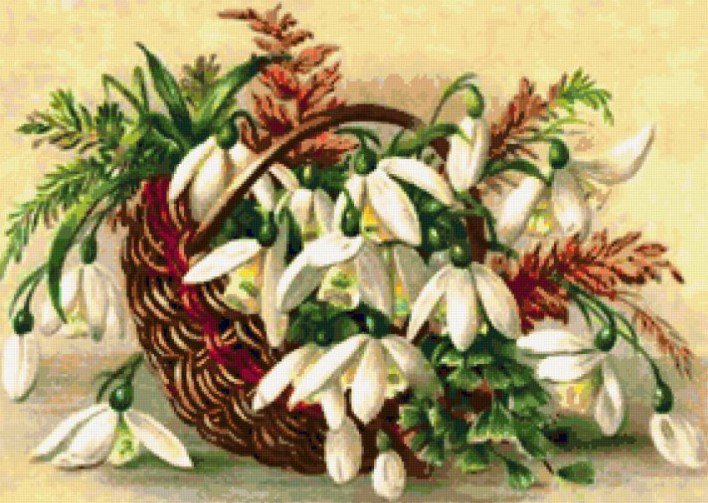 корзинка подснежников - букет, природа, цветы, корзинка, подснежники - оригинал