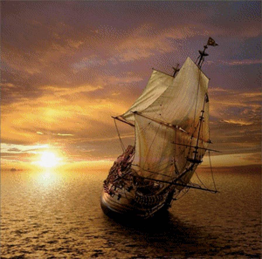 укротитель стихии - океан, путешествие, корабль, закат, каравелла, тишина - предпросмотр
