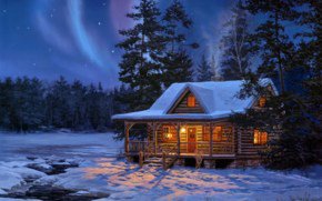 Зимний дом - дом, пейзаж - оригинал