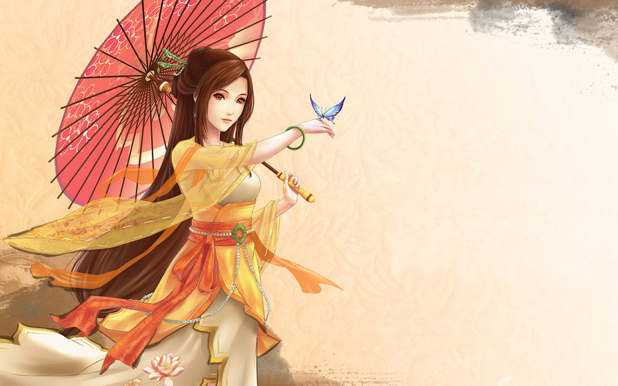 Девушка с зонтиком - японка, девушка с зонтиком, азиатка - оригинал