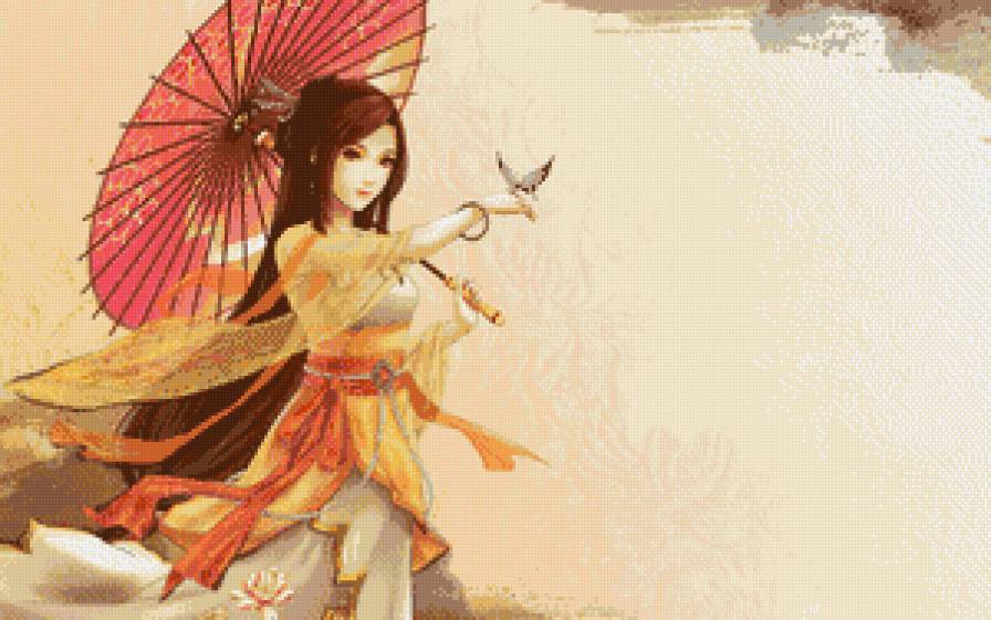 Девушка с зонтиком - девушка с зонтиком, японка, азиатка - предпросмотр