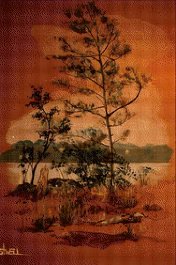 просто красиво - картина, природа, лес, озеро, сосна, вечер - предпросмотр