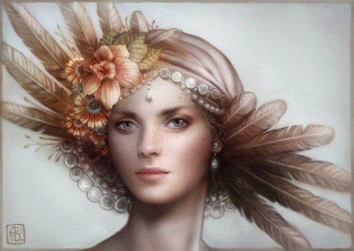 девушка в шляпе с перьями - шляпа, женщина, перья, портрет, девушка - оригинал