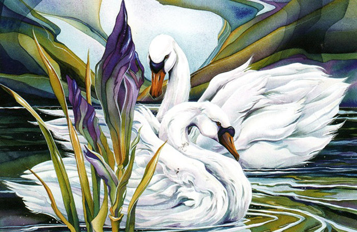 Лебеди - птицы, дикие птицы, пара, животные - оригинал