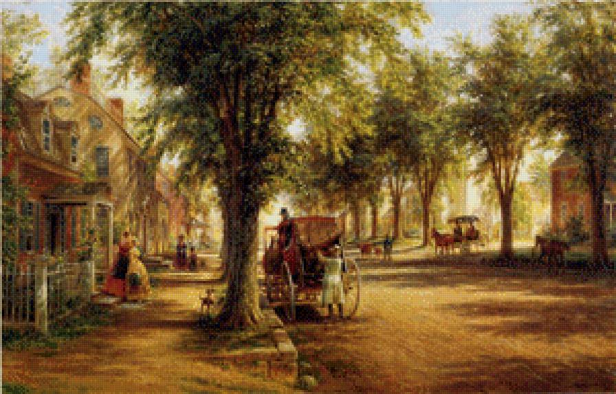 возвращение домой - люди, карета, дом - предпросмотр