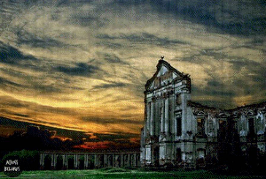 ружаны:замок льва сапега - розвалины, замок, природа, вечер, закат - предпросмотр