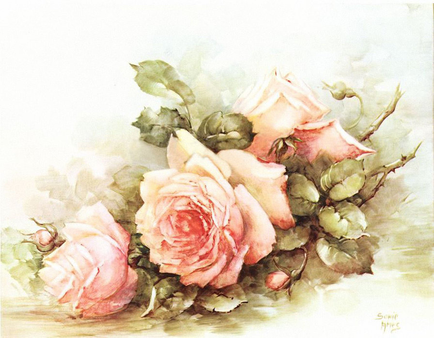 Розы - розы, пастель, винтаж - оригинал