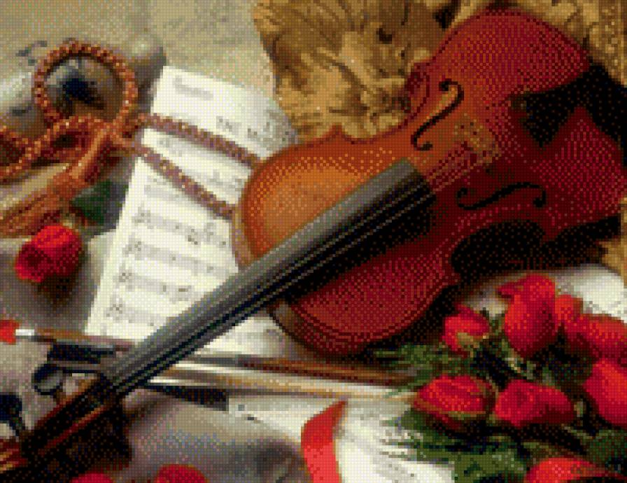 №690653 - скрипка, цветы, натюрморт, розы - предпросмотр