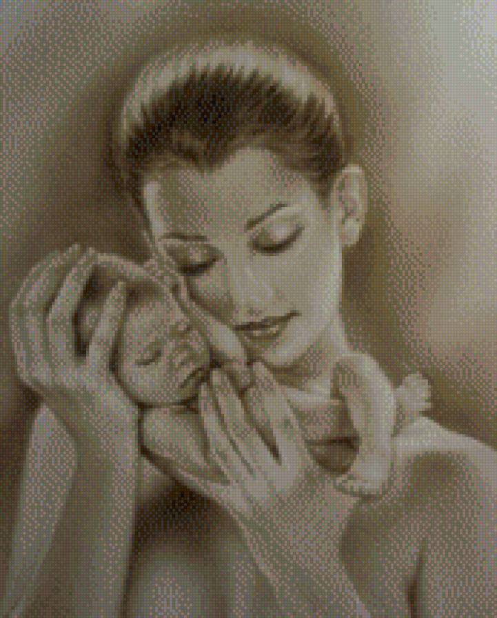 мама с младенцем - черно-белое, женщина, нежность, ребенок, сепия, любовь - предпросмотр