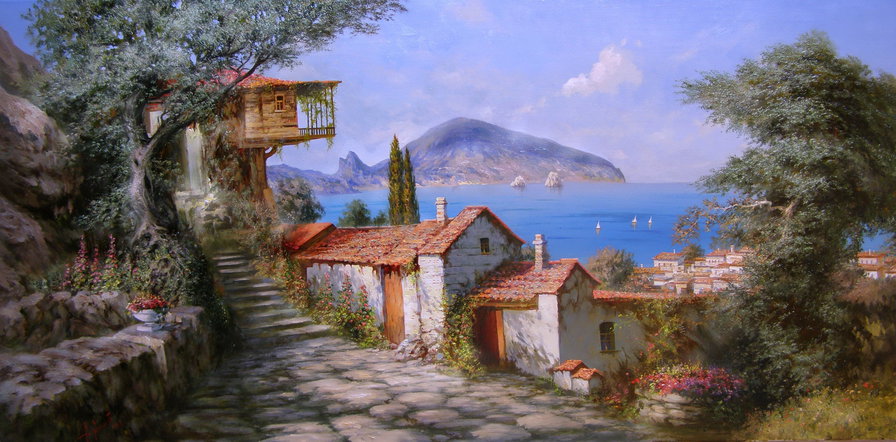 крымский пейзаж - живопись, море, горы, пейзаж, крым - оригинал