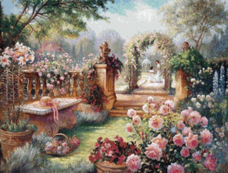уютный дворик - сад, дворик, лето, цветы, уют - предпросмотр