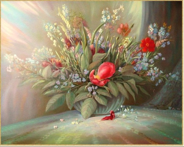 цветы в вазе - цветы, натюрморт, ваза, живопись, книга, картина, букет - оригинал