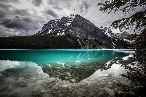 зеркальное отражение - озеро, отражение, дерево, монохром, природа, горы - оригинал
