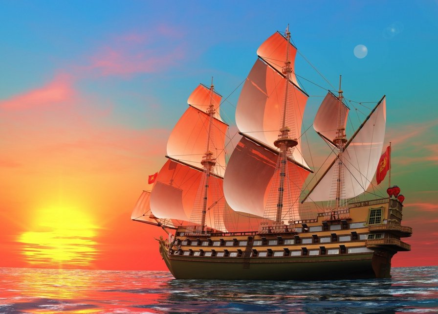 Корабль на закате - корабль - оригинал