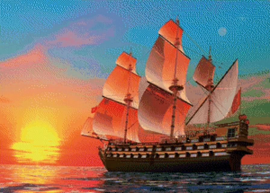 Корабль на закате - корабль - предпросмотр