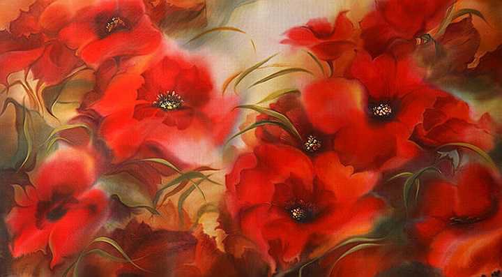 панно с маками - картина, цветы, панно, акварель, маки - оригинал