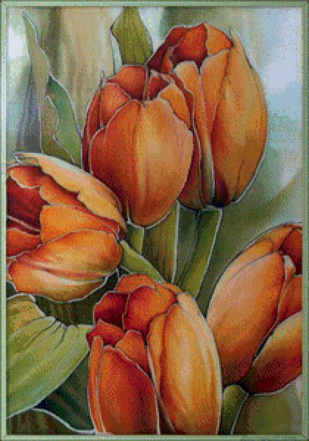 тюльпаны - весна, панно, цветы, акварель, картина, тюльпаны, букет - предпросмотр