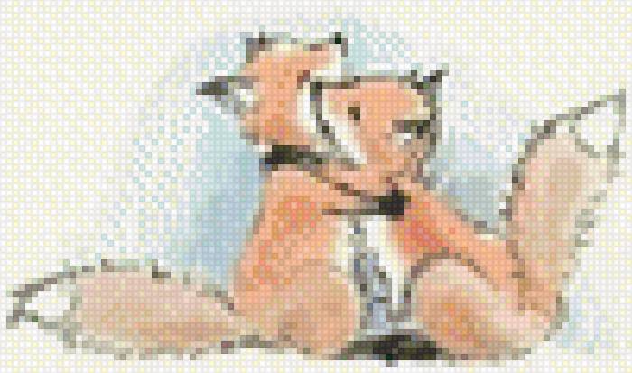 лисята обнимаются - лисы, парочка, лисята - предпросмотр